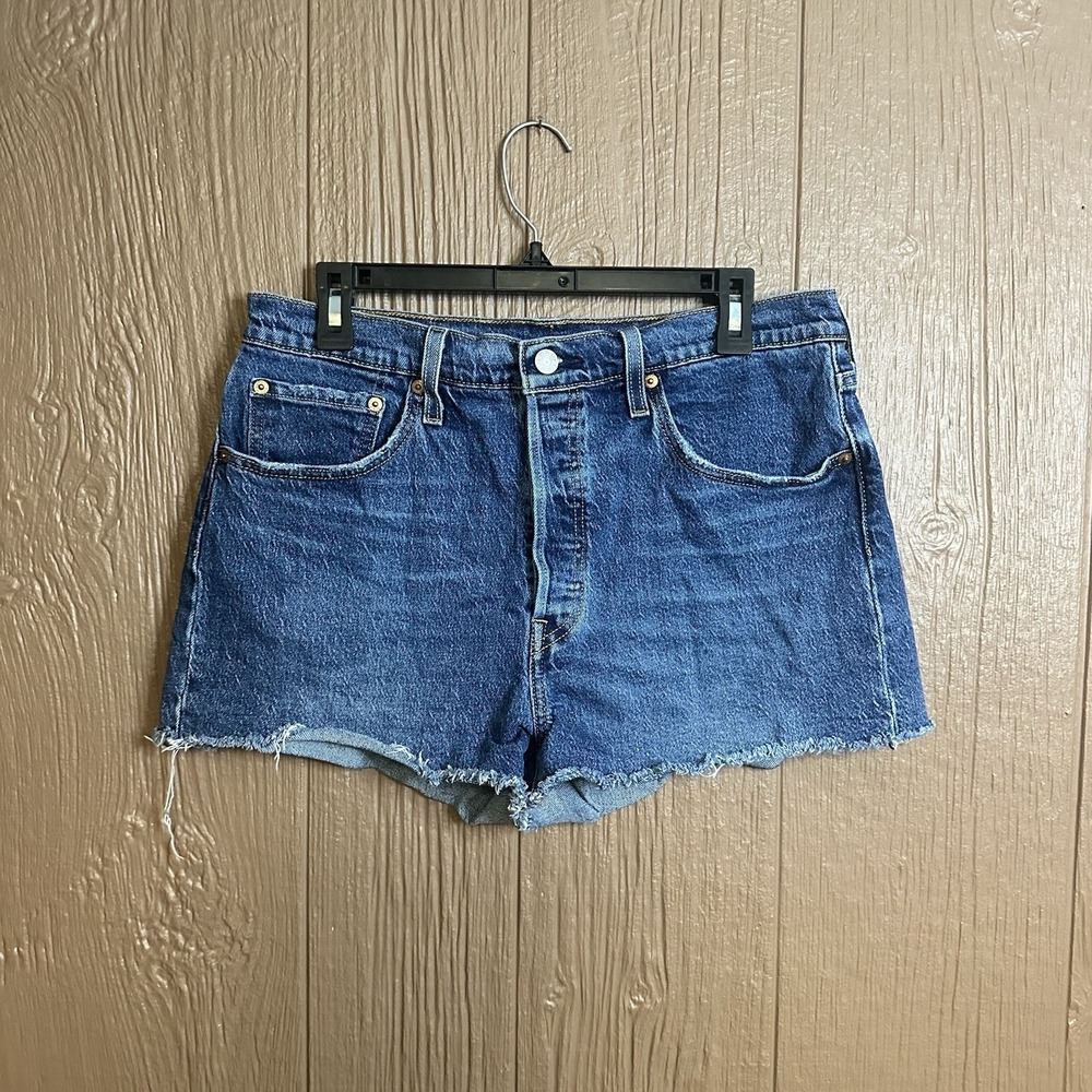 Levi's 501 Dark Wash Women Size 31 Original Fit High Rise Distressed Shorts